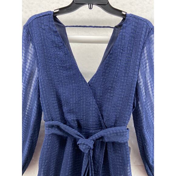 NWT NSR Dress Womens Sz M‎ Blue Ruffle Lined Wrap Neck Tie Crape Long Sleeve - Picture 4 of 12